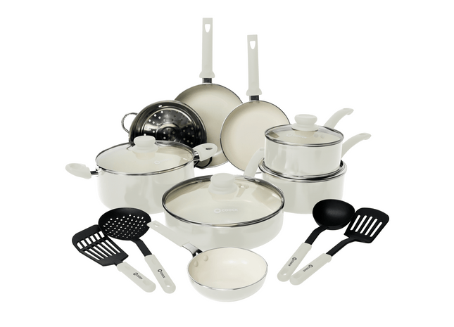 22-Delige Pannenset - Speciale Anti-Aanbak Coating - Ergonomische Koudgrepen - Gerecycled Aluminium - Wit - Wit