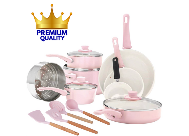 COOCK - 22-Delige Pannenset - Roze/Wit