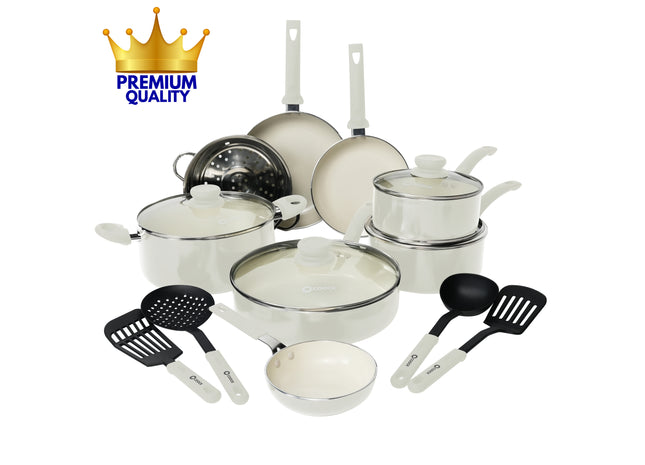 22-Delige Pannenset - Speciale Anti-Aanbak Coating - Ergonomische Koudgrepen - Gerecycled Aluminium - Wit - Wit