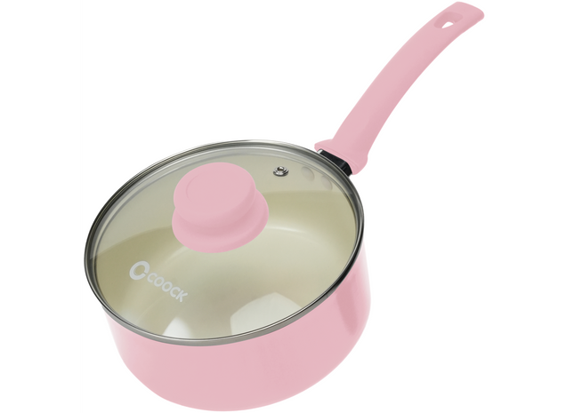 Steelpan met deksel Inductie - 2500ml - Speciale Anti-Aanbak Coating - Sauspan met Ergonomische Koudgrepen - Gerecycled Aluminium - Roze