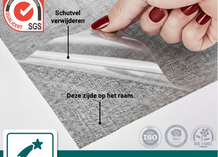 Isolerende & Zonwerende Statische Raamfolie HR++ - Anti Inkijk - Linnenlook - Grijs