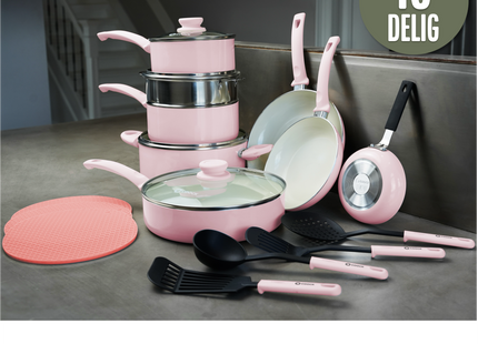 COOCK - 19-Delige Pannenset - Roze/Wit