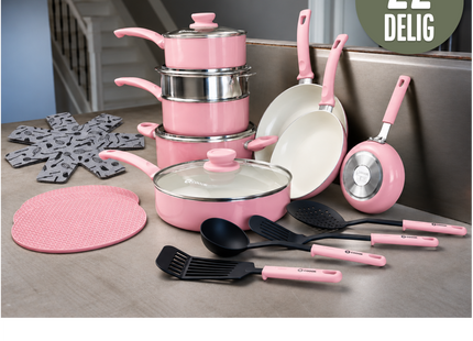COOCK - 22-Delige Pannenset - Roze/Wit