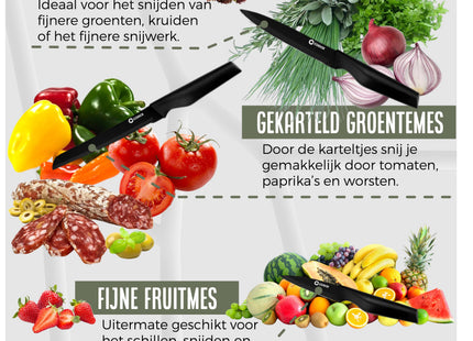 Stijlvolle Messenset met Blok en gratis Snijplank – RVS/Zwart