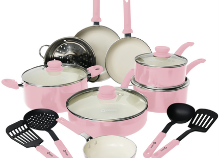 COOCK - 19-Delige Pannenset - Roze/Wit