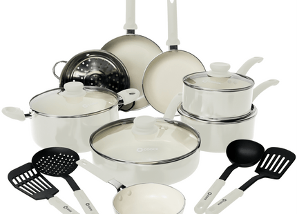 22-Delige Pannenset - Speciale Anti-Aanbak Coating - Ergonomische Koudgrepen - Gerecycled Aluminium - Wit - Wit