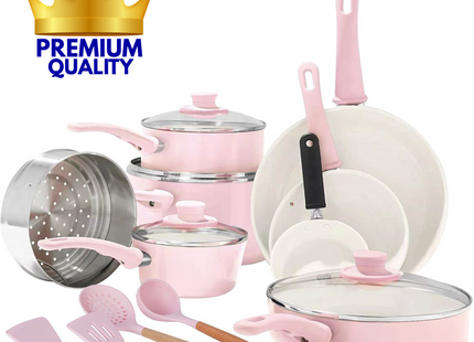COOCK - 22-Delige Pannenset - Roze/Wit