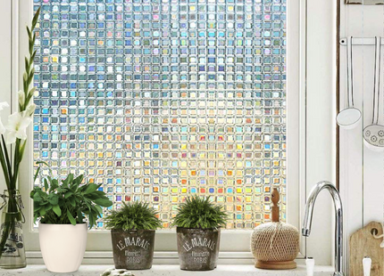Isolerende & Zonwerende Statische Raamfolie HR++ - Anti Inkijk - Mozaïek Regenboogeffect - 60x200cm