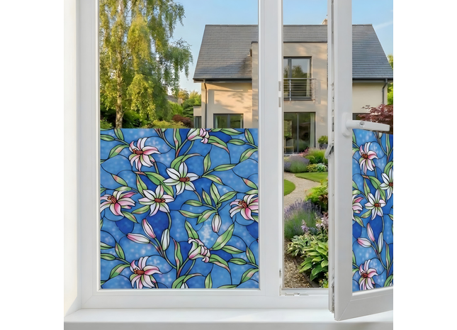 Isolerende & Zonwerende Statische Raamfolie HR++ - Anti inkijk - Glas in Lood Orchidee
