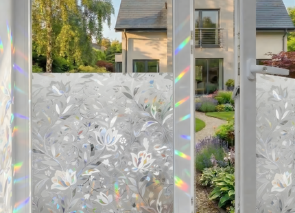 Isolerende & Zonwerende Statische Raamfolie HR++ - Anti Inkijk - Bloemen Regenboogeffect