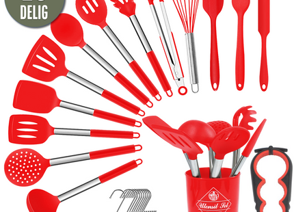 26-Delige XL Keukengerei set met Houder - Rood