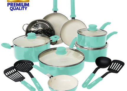 COOCK - 22-Delige Pannenset - Turquoise/Wit
