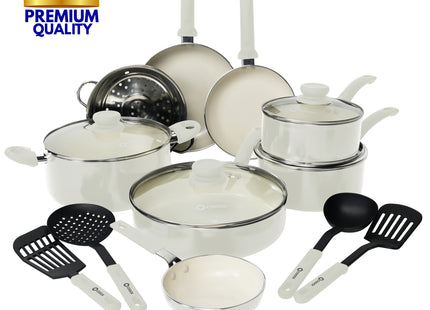 22-Delige Pannenset - Speciale Anti-Aanbak Coating - Ergonomische Koudgrepen - Gerecycled Aluminium - Wit - Wit