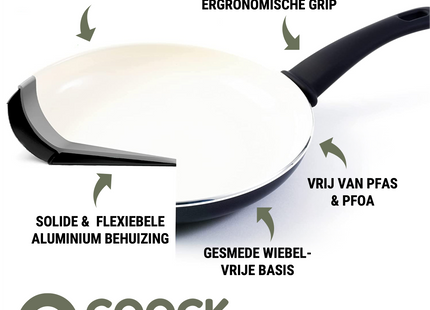 Hapjespan Inductie - 3100ml - Speciale Anti-Aanbak Coating - Ergonomische Koudgrepen - Gerecycled Aluminium - Zwart/Wit