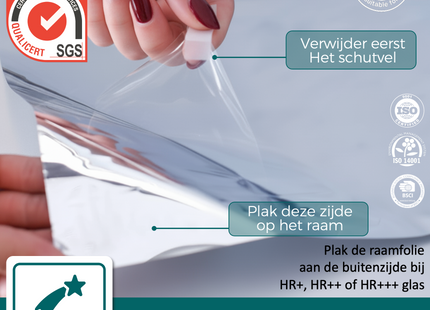 Zonwerende & Isolerende HR++(+) Raamfolie met Spiegeleffect 15% - Zilver