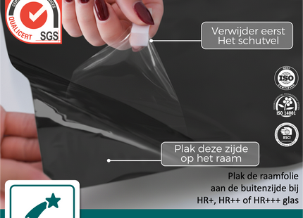 Zonwerende & Isolerende Raamfolie met Spiegeleffect 25% - Zwart