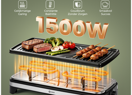Coock KB-8019 Gourmetstel & Raclette - 10 Personen - XXL Bakplaat