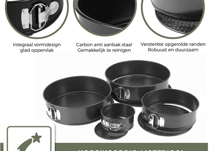 6-Delige Springvorm set - Taartvorm met Antiaanbaklaag - 12 tot 28 Cm Diameter -Cakevorm Incl. Deegschaper & E-Book