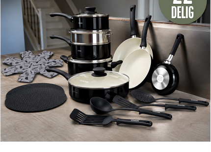 COOCK - 22-Delige Pannenset - Zwart/Wit