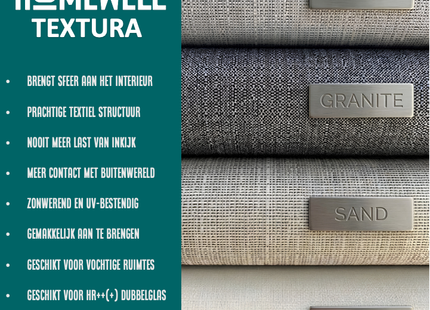 Textiel Raamfolie - Granite – Zonwerend - Privacy Folie - HR++(+) Zelfklevend - Exclusieve Uitstraling – Gerecycled PET (kopie)