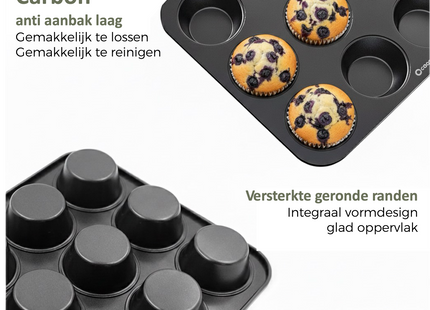 Muffin Bakvorm 35,3 x 26,5 x 3cm. - Incl. 50 Papieren vormpjes