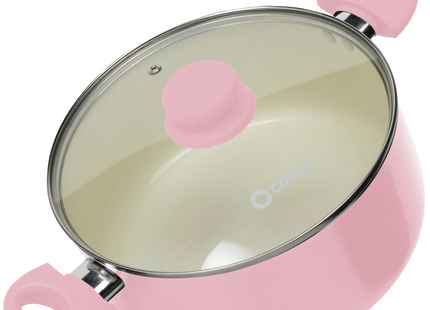 Kookpan 5000ml - Speciale Anti-Aanbak Coating - Ergonomische Koudgrepen - Gerecycled Aluminium - Roze
