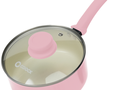 Steelpan met deksel Inductie - 2500ml - Speciale Anti-Aanbak Coating - Sauspan met Ergonomische Koudgrepen - Gerecycled Aluminium - Roze