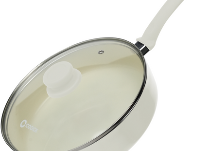 Hapjespan Inductie - 3100ml - Speciale Anti-Aanbak Coating - Ergonomische Koudgrepen - Gerecycled Aluminium - Wit