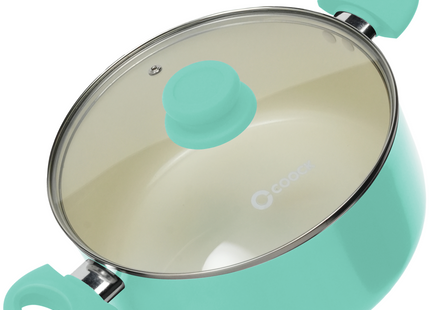 Kookpan 5000ml - Speciale Anti-Aanbak Coating - Ergonomische Koudgrepen - Gerecycled Aluminium - Turquoise
