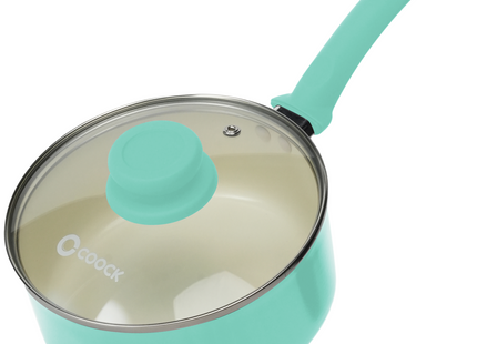 Steelpan met deksel Inductie - 2500ml - Speciale Anti-Aanbak Coating - Ergonomische Koudgrepen - Gerecycled Aluminium - Turquoise