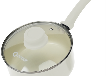 Steelpan met deksel Inductie - 2500ml - Speciale Anti-Aanbak Coating - Sauspan met Ergonomische Koudgrepen - Gerecycled Aluminium - Wit
