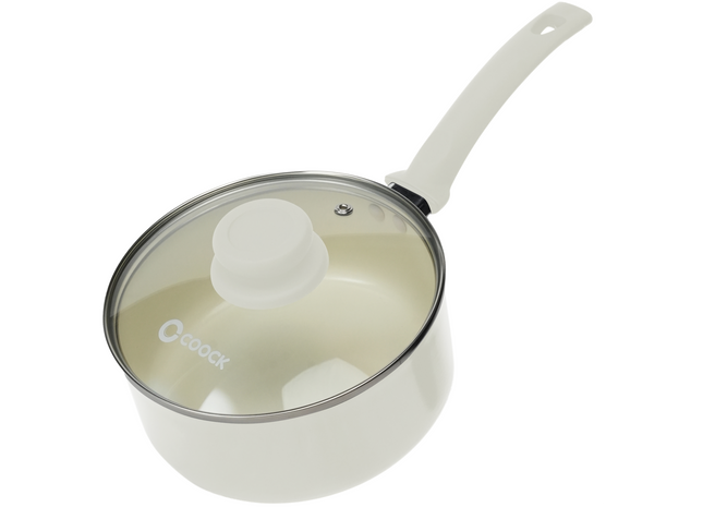 Steelpan met deksel Inductie - 2500ml - Speciale Anti-Aanbak Coating - Sauspan met Ergonomische Koudgrepen - Gerecycled Aluminium - Wit