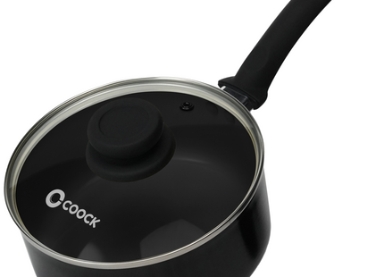 Steelpan met deksel Inductie - 2500ml - Speciale Anti-Aanbak Coating - Sauspan met Ergonomische Koudgrepen - Gerecycled Aluminium - Zwart