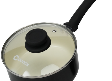 Steelpan met deksel Inductie - 2500ml - Speciale Anti-Aanbak Coating - Sauspan met Ergonomische Koudgrepen - Gerecycled Aluminium - Zwart/Wit