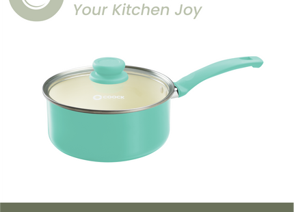 Steelpan met deksel Inductie - 2500ml - Speciale Anti-Aanbak Coating - Ergonomische Koudgrepen - Gerecycled Aluminium - Turquoise