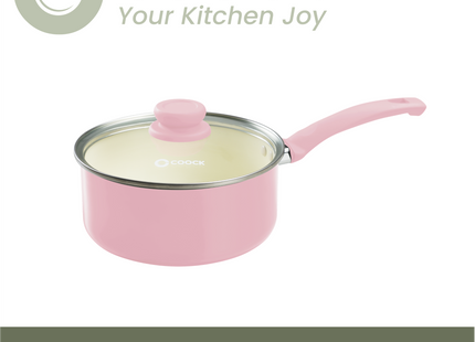 Steelpan met deksel Inductie - 2500ml - Speciale Anti-Aanbak Coating - Sauspan met Ergonomische Koudgrepen - Gerecycled Aluminium - Roze